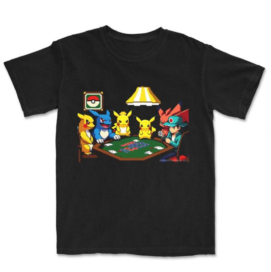Vintage pokemon playing poker CrewNeck T-shirt, Anime Pokemon Shirt, Pokemon Merch,  Funny Graphic Tee Gift For Boyfriend Menswear Top Streetwear