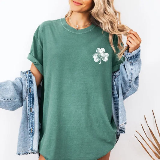 Vintage, Shamrock, Pocket Print, St Patrick's Day, Lucky, Irish Tshirt, Women's Comfort Colors Tee