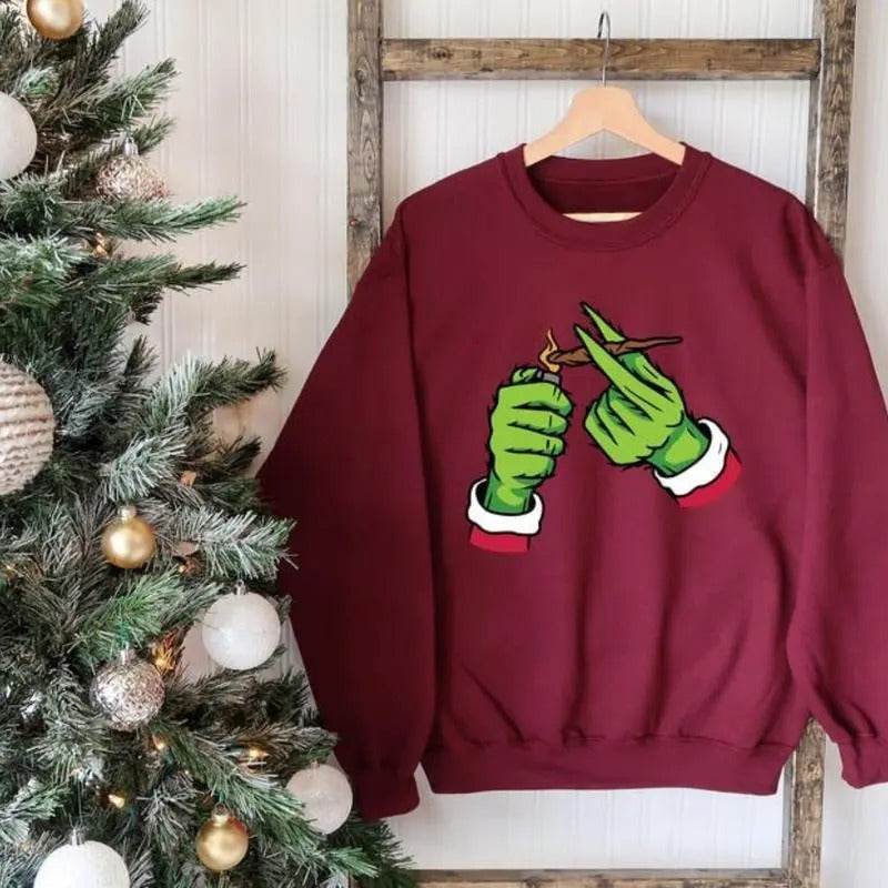 Vintagevibeshirt Pothead Christmas Sweatshirts, Christmas Sweater, Marijuana Sweatshirt, Unisex Cotton For Men Women Crewneck Classic