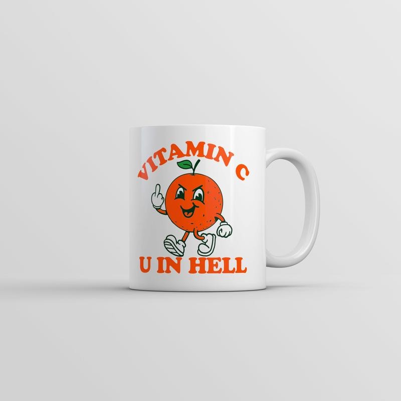 Vitamin C U In Hell Mug Funny Sarcastic Orange Novelty Coffee Cup-11oz Funny Coffee Mugs Ceramic Printed Drinkware Cup