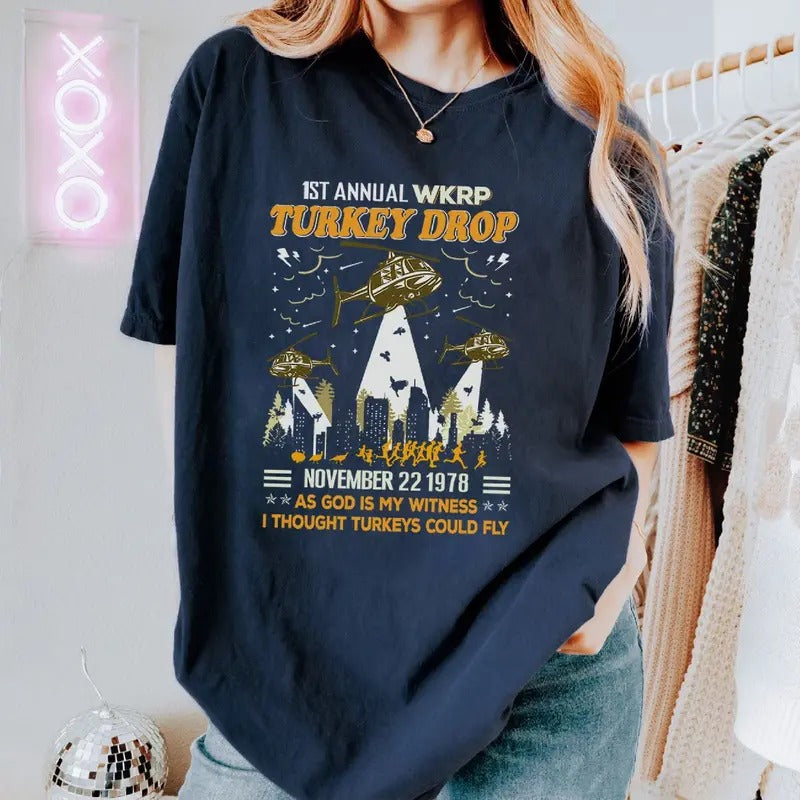 WKRP in Cincinnati Vintage Movie Tee, 1st Annual WKRP Turkey Drop Shirt, As God Is My Witness T-Shirt, Thanksgiving Shirt