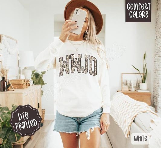 WWJD Comfort Colors Long Sleeve T-Shirt, Cute Women's Religious Tee