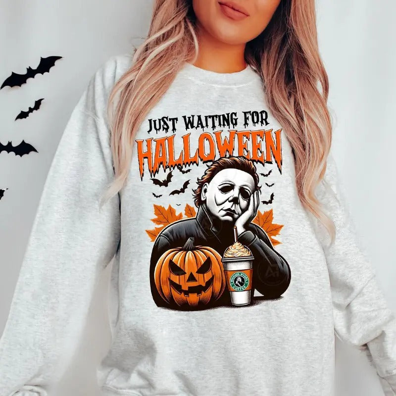 Waiting For Halloween Like SweatShirt, Retro Characters Halloween Shirt, Spooky Season Shirt, Adult Halloween Shirt, Halloween Fall Sweatshirt, Halloween Party 2024 Shirts