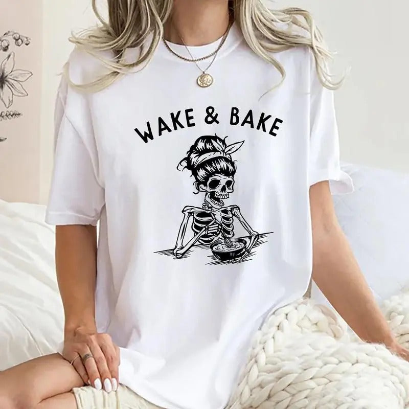 Wake And Bake Mama Shirt, Funny Sourdough Tee, Funny Baker Graphic Tee Women, Mommy Baker Unhinged Shirt, Baking T-shirt, Comfy Fabric Oversized Graphic Tee, Women's Tops, Womenswear, Cotton Fabric Relaxed Fit Chic Style, gift for friends