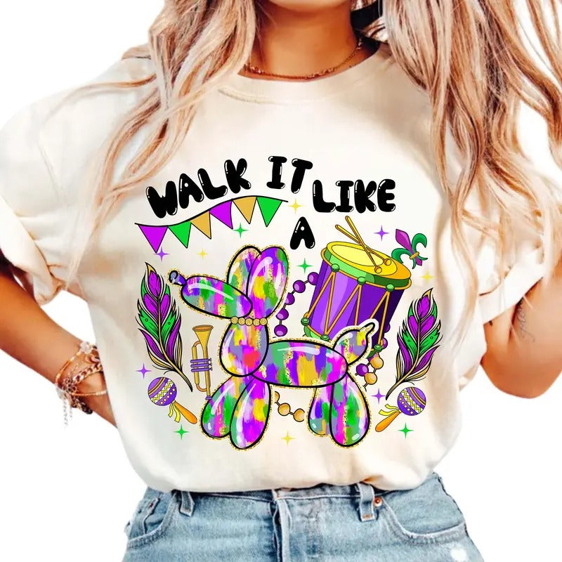 Walk It Like A Dog Mardi Gras Tshirt Sweatshirt, Retro Mardi Gras Sweatshirt, Fleur De Lis, Louisiana Shirt, Brushstroke, Unisex Sweater Pullover Tee