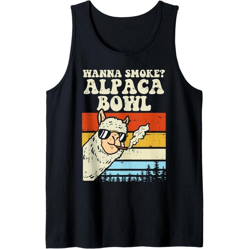 Wanna Smoke Alpaca Bowl Weed Funny Cannabis 420 Stoner Gift Tank Top