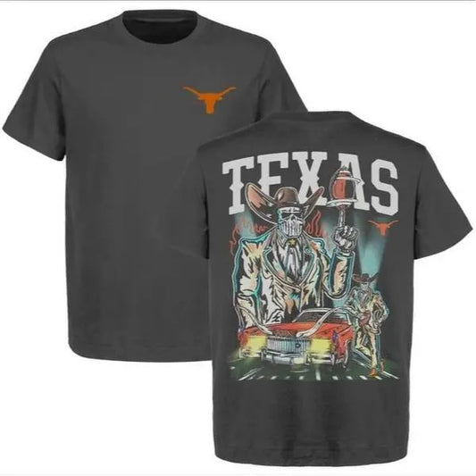 Warren Lotas - Texas Longhorns Football - Unique Retro Western Skeleton Cowboy Printed Shirt, Dead Man's Football Graphic T-Shirt, For Men and Women