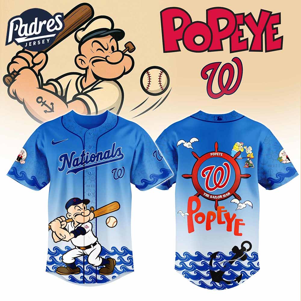 Washington Nationals MLB x Popeye Baseball Jersey - Padres Jersey Oasis: Elevate Your Baseball Style Game