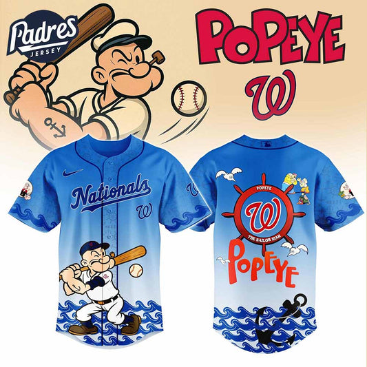 Washington Nationals MLB x Popeye Baseball Jersey - Padres Jersey Oasis: Elevate Your Baseball Style Game