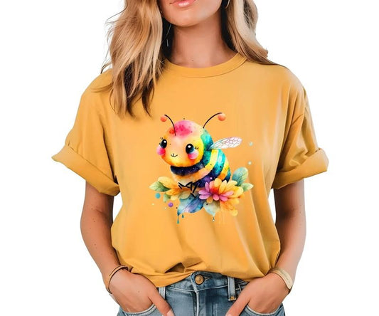 Watercolor Floral Bee Comfort colors Tee shirt