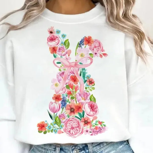 Watercolor Floral Easter Bunny DTF Transfers - THIS IS NOT A SHIRT