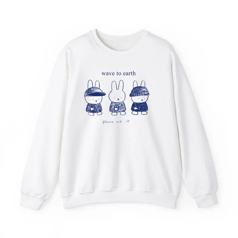 Wave To Earth Miffy Sweatshirt Music Fan Cartoon Rabbit Graphic Unisex Meme Sweatshirt