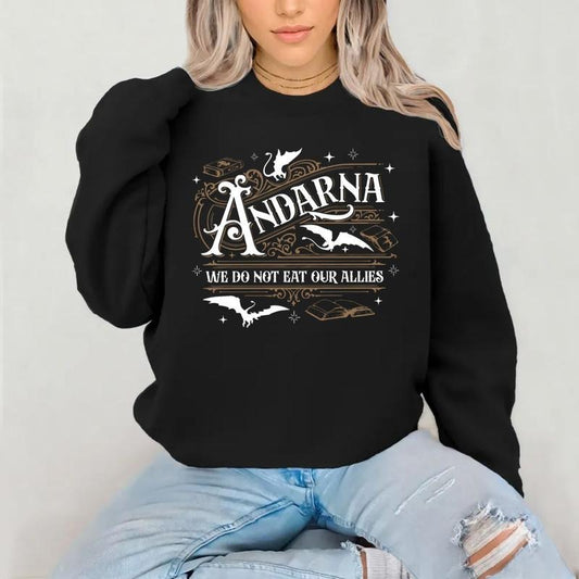 We Do Not Eat Our Allies Sweatshirt, Andarna Fourth Wing Shirt, Dragon Book, Basgiath War College Shirt,Bookish Gift For Fantasy Lovers Pullover Tee