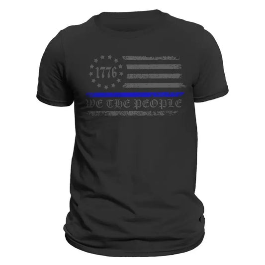 We The People 1776 Thin Blue Line Flag Police Men's T-Shirt Casual Classic