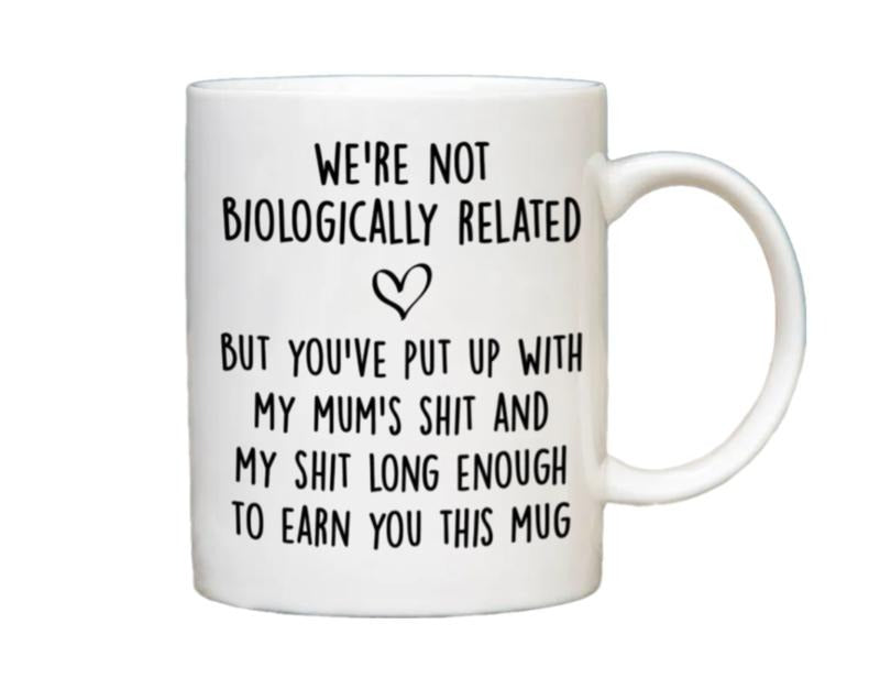 We're Not Biologically Related Coffee Mug, Step Dad Gift Mug, Bonus Dad Step Fathers Day Gift, Funny Stepfather Christmas Cup, 11 15oz Ceramic Cup
