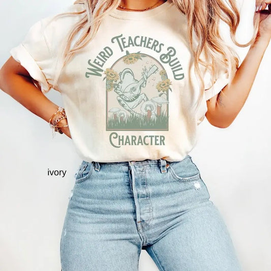 Weird Teachers Build Character, Science Teacher T-Shirt, Art Teacher Shirt, Music Teacher Shirt, Teacher Cottagecore Shirt, Gift For Him, Gift For Her, Menswear Cotton Classic Casual Basic Short Sleeve