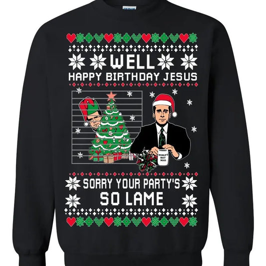 Well Happy Birthday Jesus Ugly Christmas Sweater Unisex Crewneck Graphic Sweatshirt