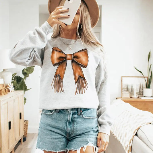 Western Bow, Cowgirl, Ribbon, Coquette, Valentine's Day, Love Sweatshirt, Crew Neck, Women's, Crewneck, Valentine's Day, Love, Heart, Cupid