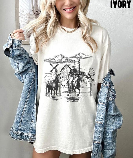 Western Cowboy Oversized Shirt, Vintage Tshirt, Cowboy Shirt, Rodeo Cowgirl Tee, Rodeo Shirt, Country vintage T-shirt, sweater and Hoodie cotton shirt
