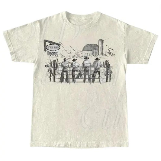 Western Cowboy Vintage T-Shirt, Retro Cowboys Graphic Shirt, Vintage Wild West Unisex Shirt, The End, Western Gift, Y2k Aesthetic Shirt Menswear Top Underwear Man Streetwear Tshirt