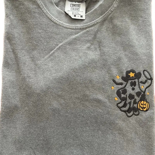 Western Ghost with Lasso Halloween Embroidered Comfort colors Tee shirt Cute