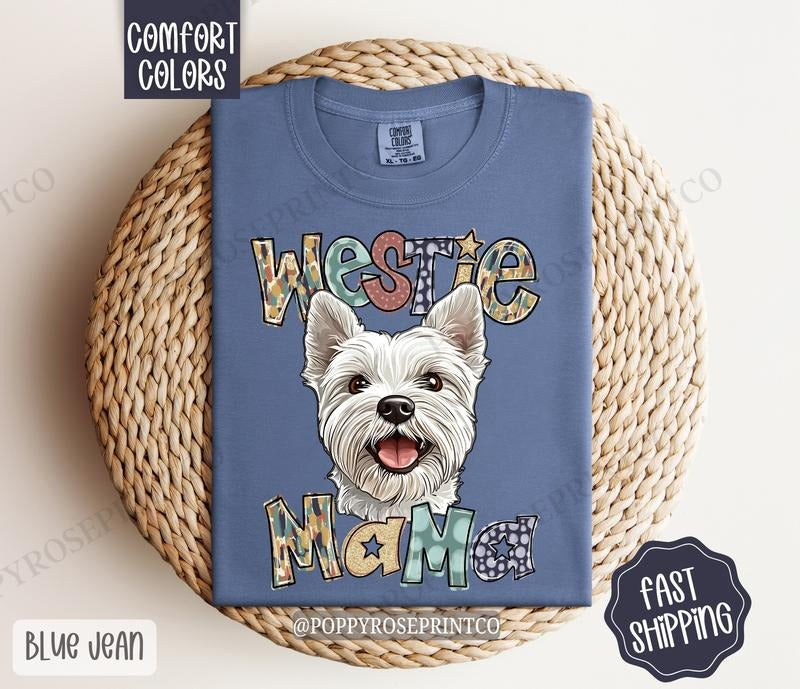 Westie Mama Comfort Colors, West Highland Terrier Dog Mom Tee, Cute Dog Mama Women's Tshirt