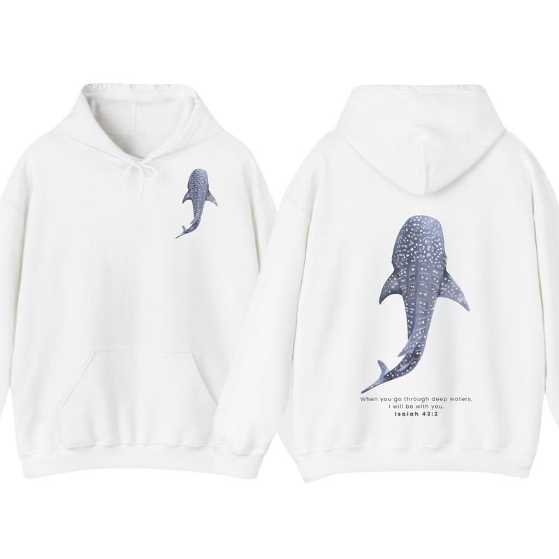 Whale Shark Unisex T-Shirt Hoodie, Beachy Shark Graphic Tee, Coconut Girl Jesus Hoodie Christian Clothing Faith Over Fear Surf Hoodie Classic Cotton, Trendy Apparel Fabric Menswear
