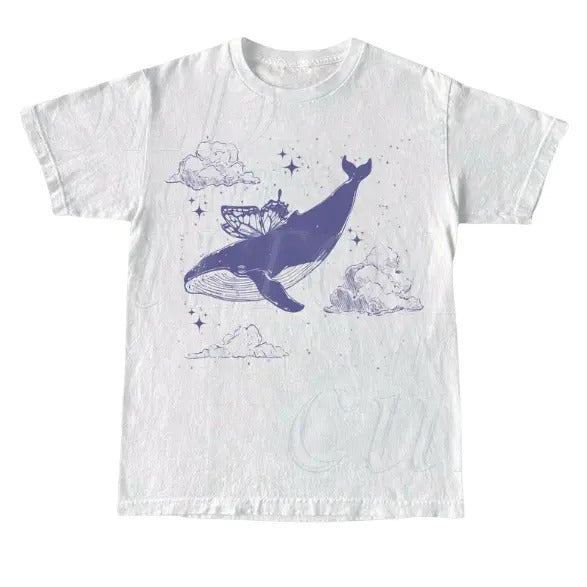 Whale With Butterfly Wings Vintage T Shirt, Retro Whale In Sky 90s Shirt, Ocean Retro Tee, Butterfly Sea Animal Graphic Shirt, Cute Y2k Gift, Y2k, Unisex T-Shirt, Gift For Men Women Menswear Top Underwear Tshirt Streetwear
