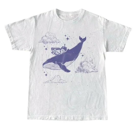 Whale With Butterfly Wings Vintage T Shirt, Retro Whale In Sky 90s Shirt, Ocean Retro Tee, Butterfly Sea Animal Graphic Shirt, Cute Y2k Gift, Y2k, Unisex T-Shirt, Gift For Men Women Menswear Top Underwear Tshirt Streetwear