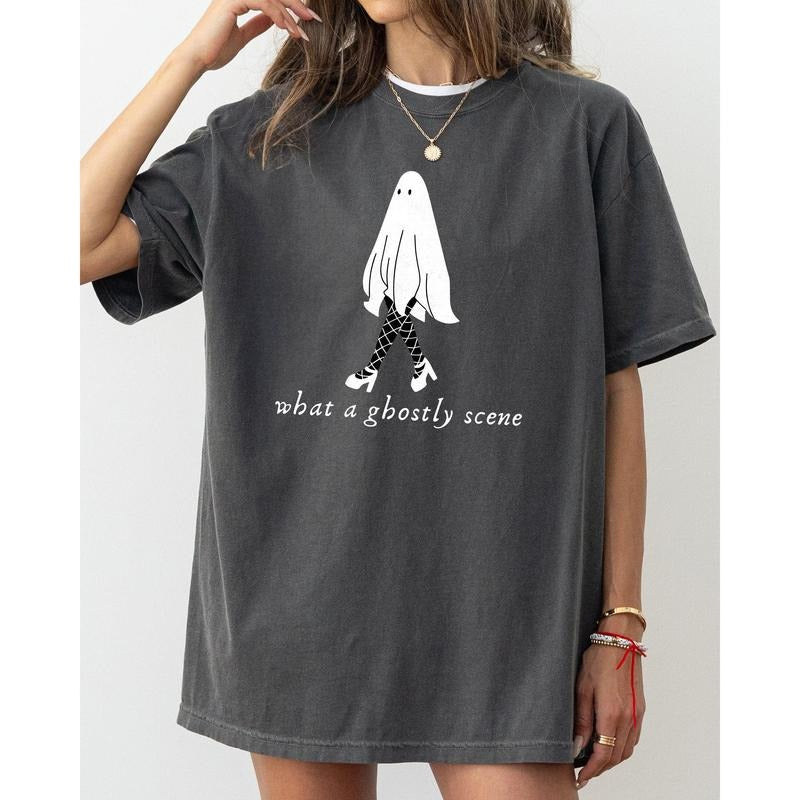 What A Ghostly Scene, Spooky, Skeleton, Ghost, Witch, Skull, Aesthetic, Meme, Halloween, Costume, Tshirt, Women's, Comfort Colors Tee, Spooky, Tshirt, Witch, Pumpkin, Ghost, Skeleton