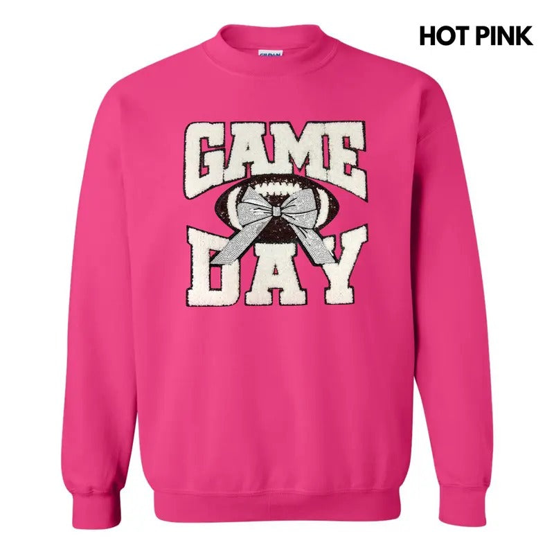 White Football Game Day Bow Patch Sweatshirt