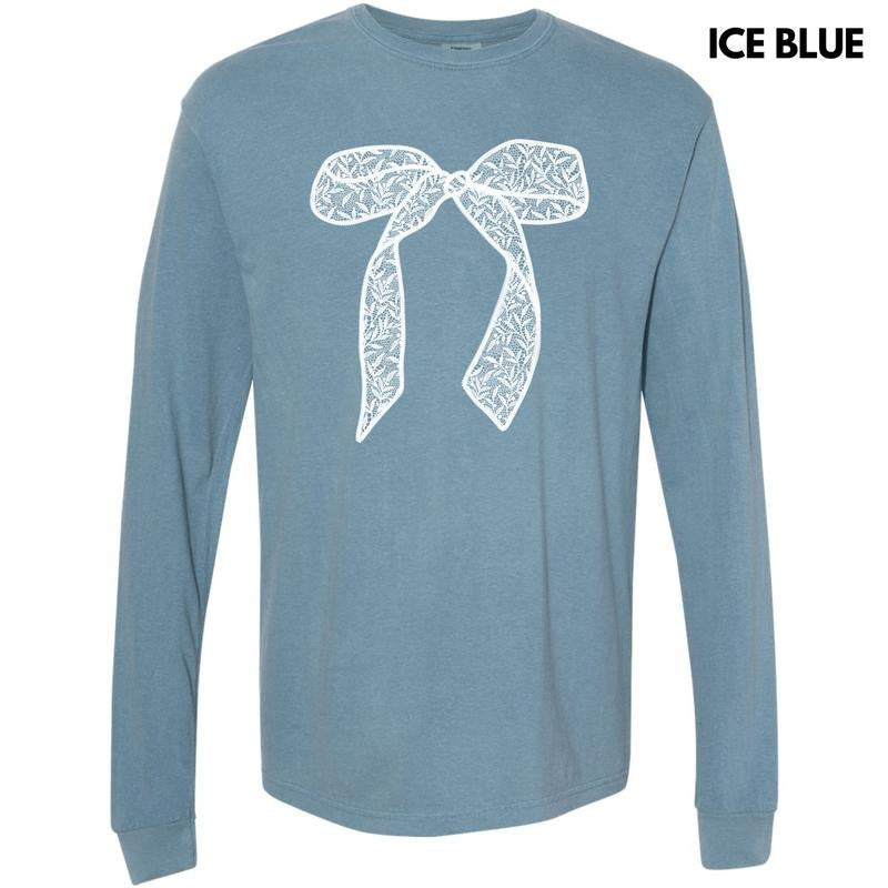 White Lace Bow Long Sleeve Comfort Colors T-Shirt 'NLB'