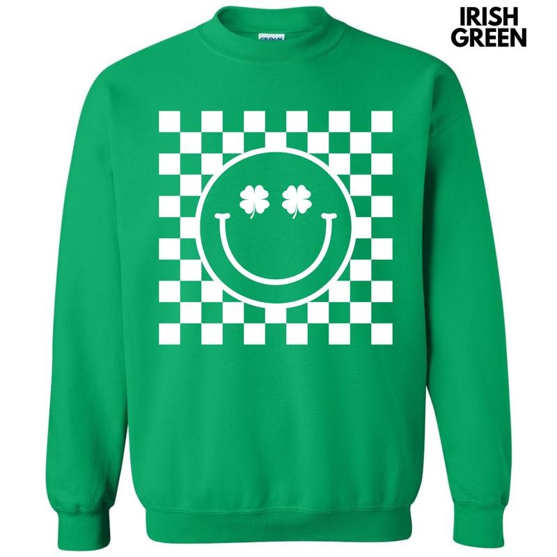 White Shamrock Checker Happy Face Sweatshirt 'NLB'