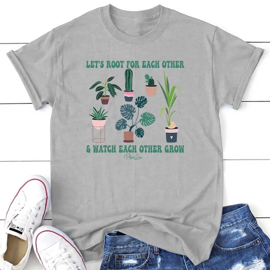 Let's Root For Each Other Graphic Tee, Proudly Printed In The USA, Tee Gray / White, #plants #cute #colorprint