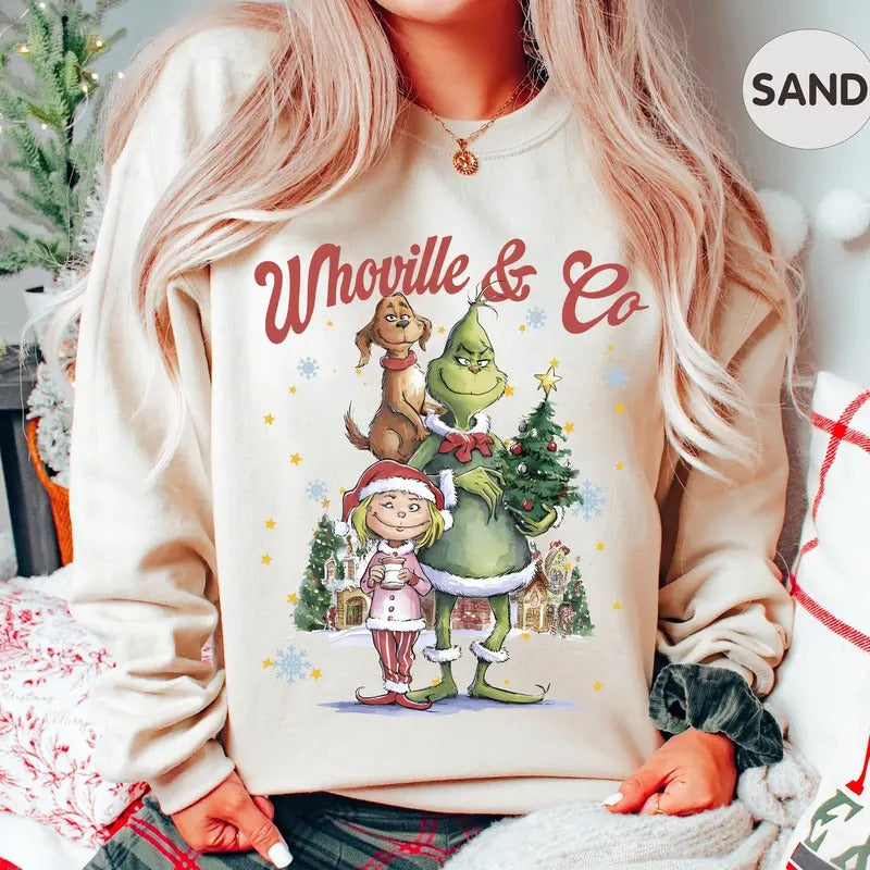 Whoville & Co. Sweatshirt, Grinchy Cindy Lou and Max Christmas Sweatshirt, Whoville University Tee, Funny Christmas Gift