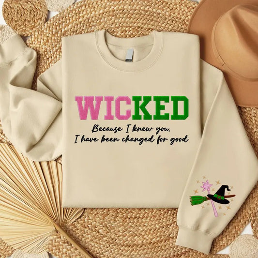 Wicked Defy Gravity Embroidered Sweatshirt, Witch Pink and Green Sweater, Broadway Musical Gift For Her