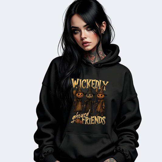 Wickedly Ghourd Friends Casual Unisex Halloween T-Shirt Women's Top Tshirt Streetwear Crewneck Long Sleeve Summer Wear