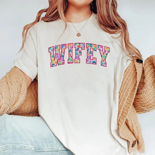 Wifey Shirt, Leopard Wife T-shirt, Faux Glitter Cheetah Wifey Graphic Printed Tee, Comfort Shirts For Wives, Soft Fabric Shirt For Wife, Gift For Her, Women's Tops, Womenswear, Cotton Fabric Relaxed Fit Chic Style