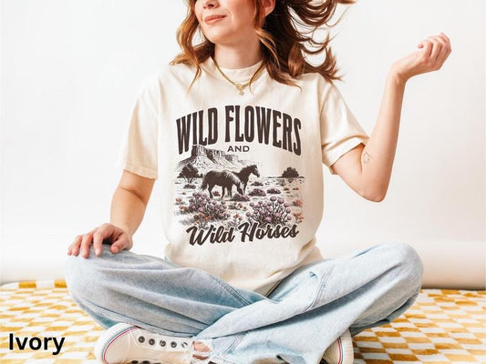 Wild Horses Wild Flowers Tshirtsretro Western s Shirtvintagecowgirl Shirt Retrorodeocountrywesternaesthetic Oversized Tee  T-shirt, sweater and Hoodiestyle{n002}2
