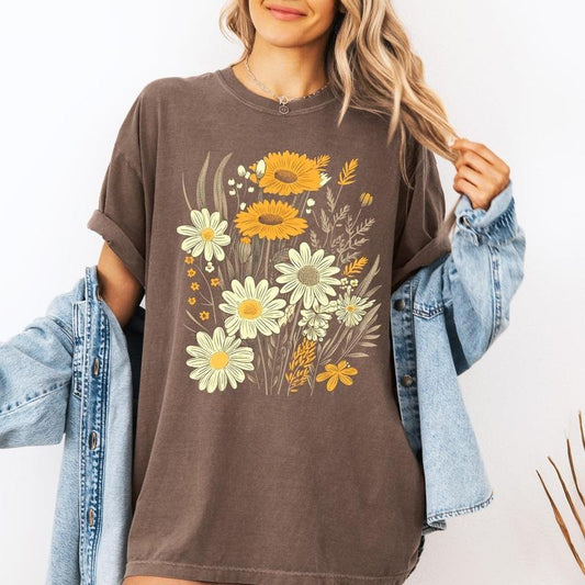 Wildflower Collage, Bouquet, Vintage, Nature, Comfort Colors T-Shirt, Women's Comfort Colors Tee
