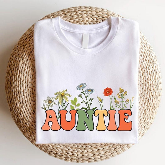 Wildflowers Auntie Shirt, Trendy Aunt T-Shirt, New Tia To Be Tee, Retro Aunt Birthday Gift Shirt, Baby Announcement for Aunt Tee.