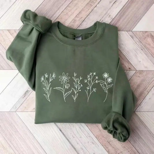 Wildflowers Sweatshirt, Flower Crewneck Sweatshirt, Floral Sweatshirt For Women, Flower Lover Sweatshirt, Flowers Hoodie, Women Gift, Holiday Sweaters for Women, Winter Sweatshirt