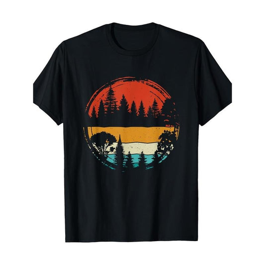 Wildlife Trees Outdoor Nature Vintage Forest Pattern Men's T-shirt-100% cotton Made in USA