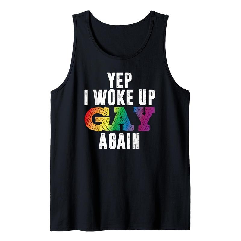 Woke Up Gay - Pride Rainbow Queer Gay Csd Party Lgbtq Men'S Black Tank Top, Fashionable Printed Round Neck Sleeveless Top, Suitable For Daily, Fitness And Sports Wear, Soft And Comfortable Fabric, Husband, Father And Grandfather Gift, Made In USA