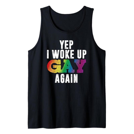 Woke Up Gay - Pride Rainbow Queer Gay Csd Party Lgbtq Men'S Black Tank Top, Fashionable Printed Round Neck Sleeveless Top, Suitable For Daily, Fitness And Sports Wear, Soft And Comfortable Fabric, Husband, Father And Grandfather Gift, Made In USA
