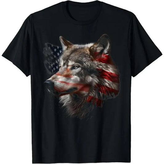 Wolf American Flag USA Patriotic Wolf Lover T-Shirt