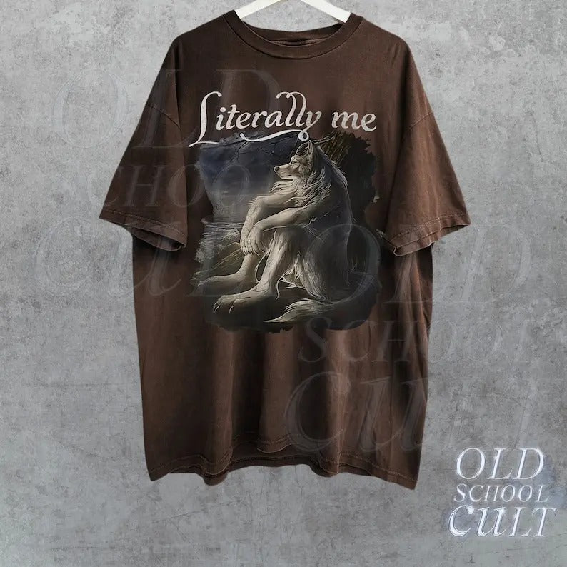 Wolf Funny Vintage T-Shirt, Retro Meme Tee, Grunge Clothing Aesthetic, Emo Silly Animal Graphic Shirt, Alpha Wolf Shirt, Washed Shirt