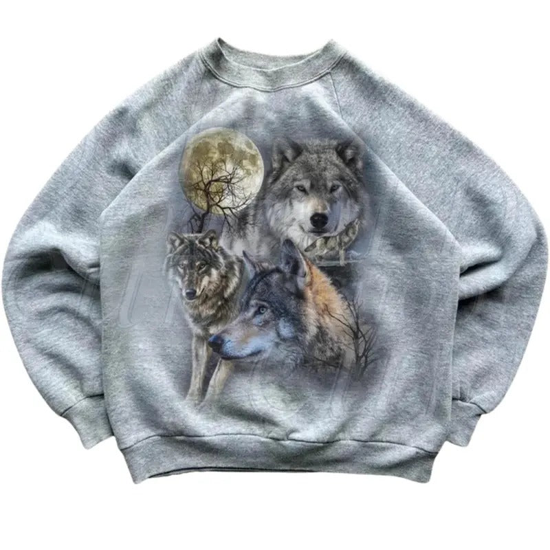 Wolf Sweatshirt, Retro Wolf Mystical Sweater, Cute Wolf Sweater, Nature Hoodie Gifts, Cozy Warm Unisex Sweatshirt, Wolf Moon Y2k