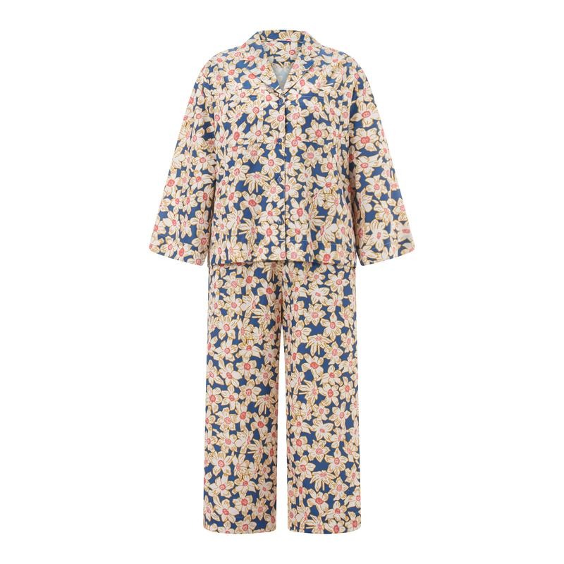 Women 2 Piece Pajama Set Floral Print Long Sleeves Shirts and Elastic Pants Loungewear Soft Sleepwear for Nightwear Trouser Womenswear