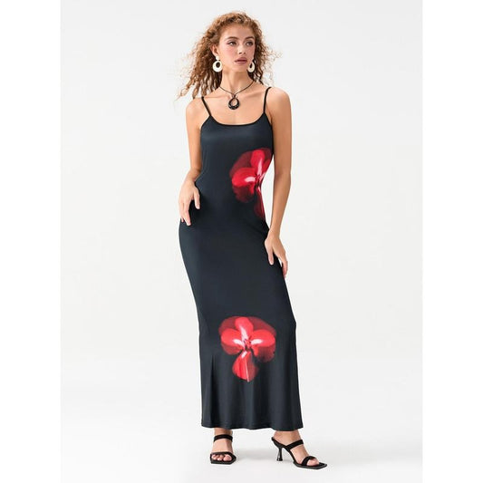Women Cami Dress Flower Print Sleeveless Backless Dress Long Bodycon Dress Party Dress Formal Polyester